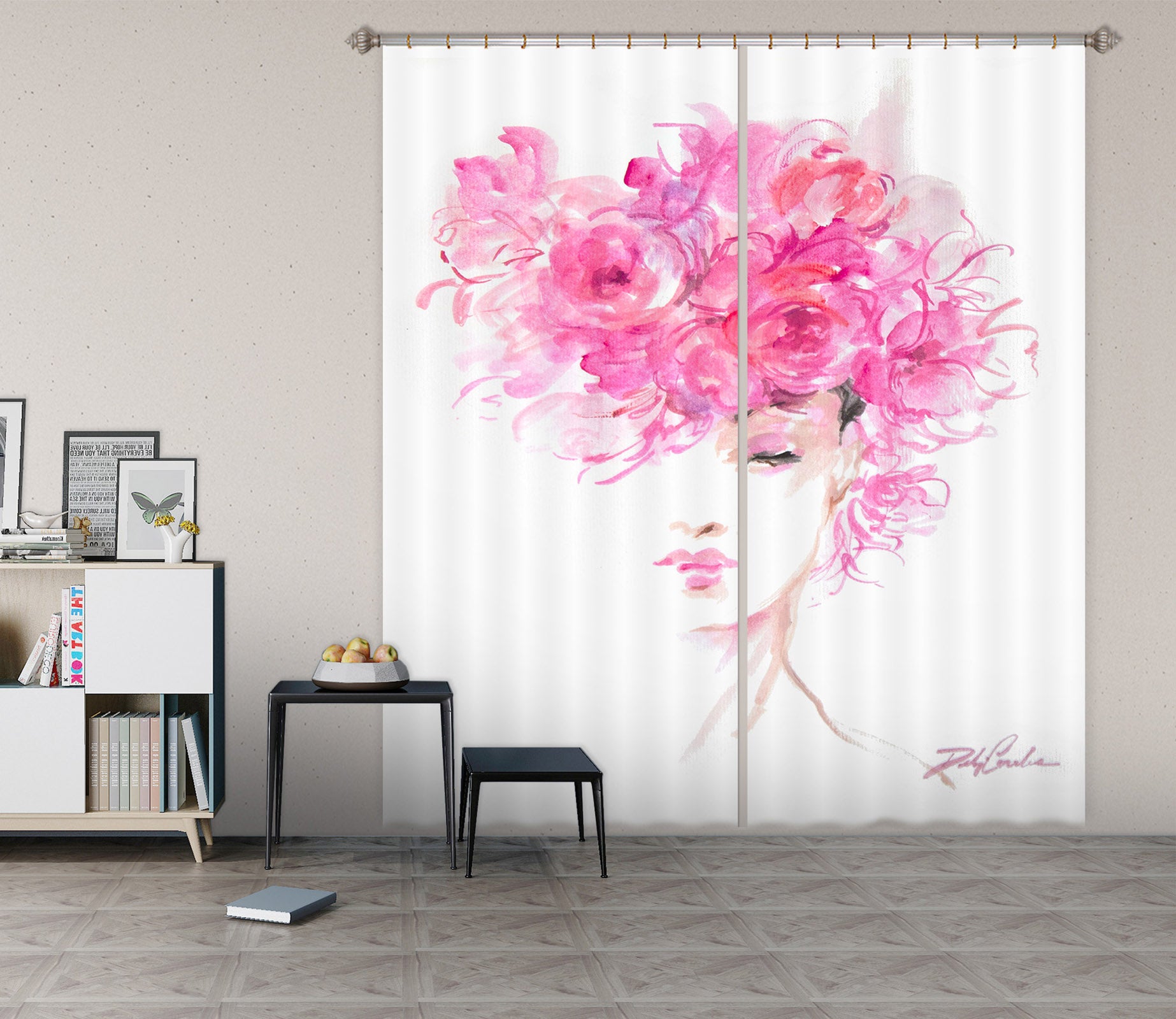 3D Woman Rose Flower 1011 Debi Coules Curtain Curtains Drapes