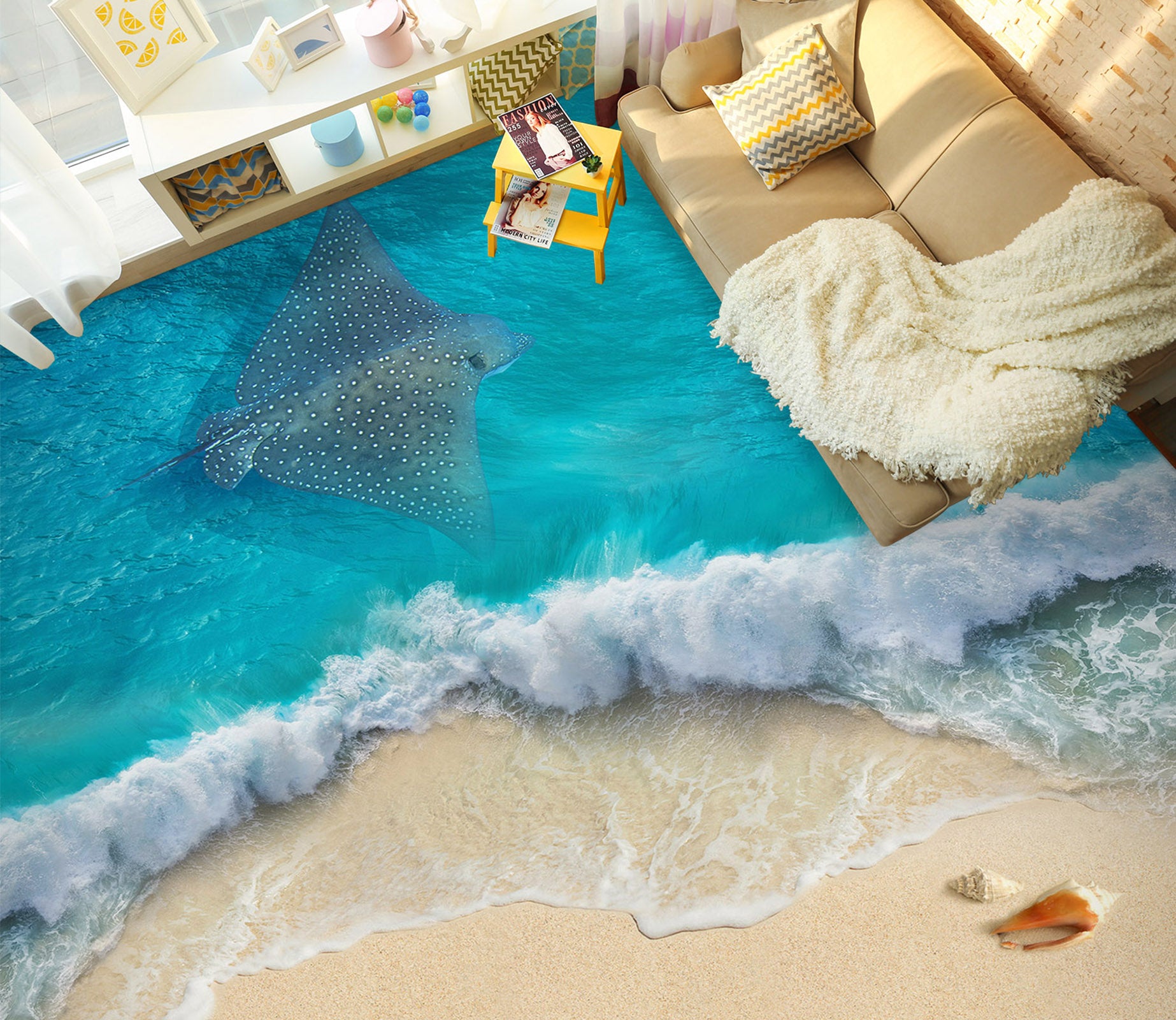 3D Spray And Conch 259 Floor Mural  Wallpaper Murals Rug & Mat Print Epoxy waterproof bath floor
