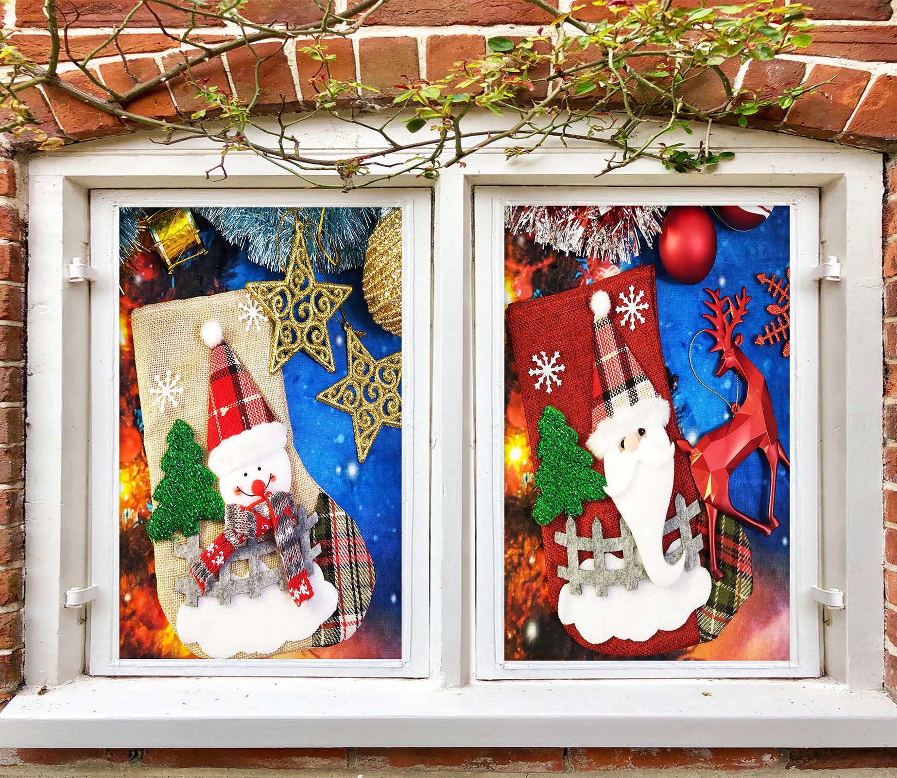 3D Santa Snowman 30099 Christmas Window Film Print Sticker Cling Stained Glass Xmas