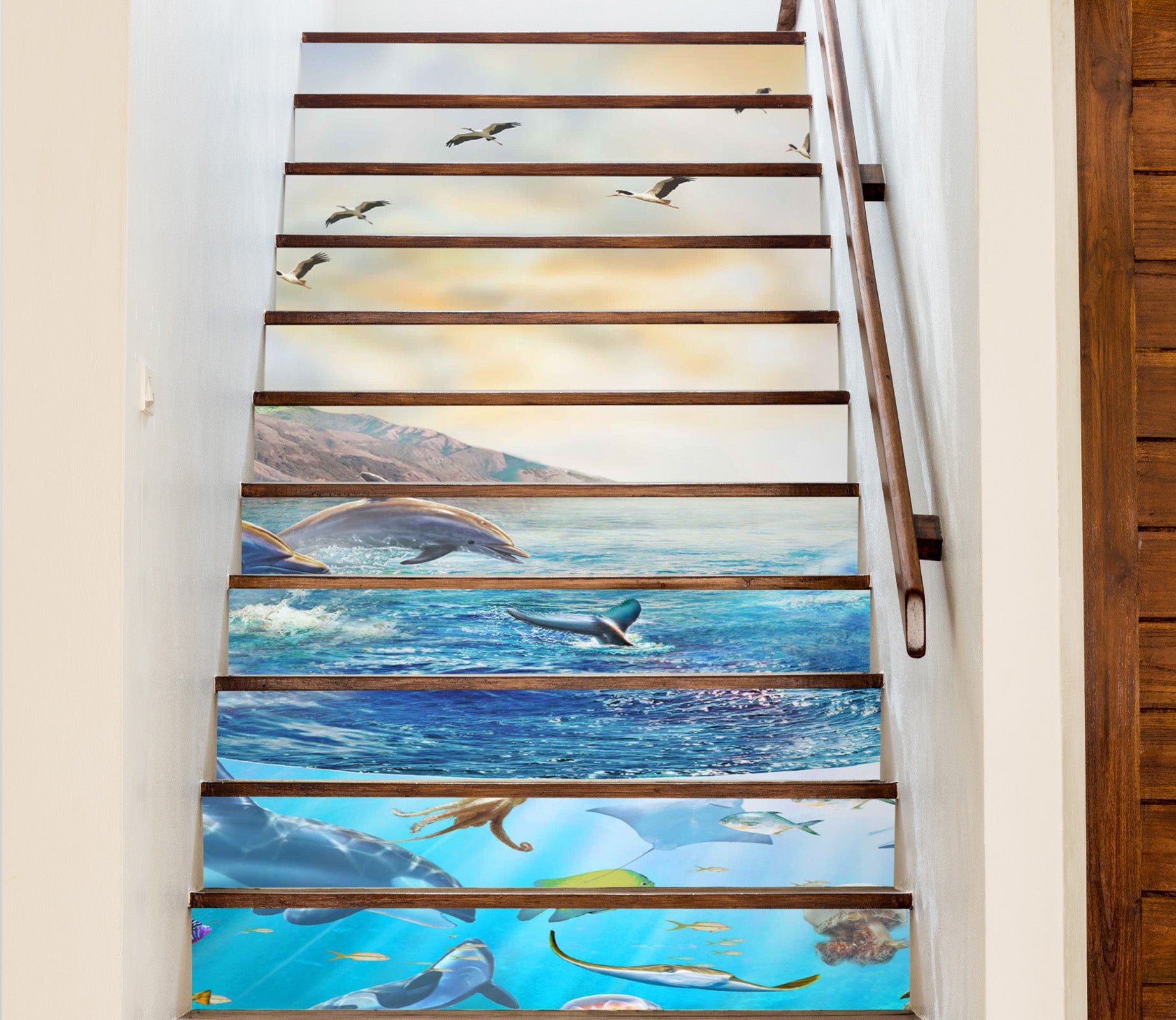3D Ocean Dolphin Whale Seagull 96179 Adrian Chesterman Stair Risers