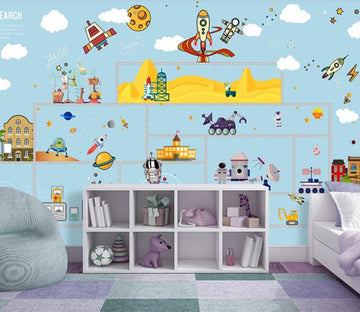 3D Earth Rocket WG745 Wall Murals