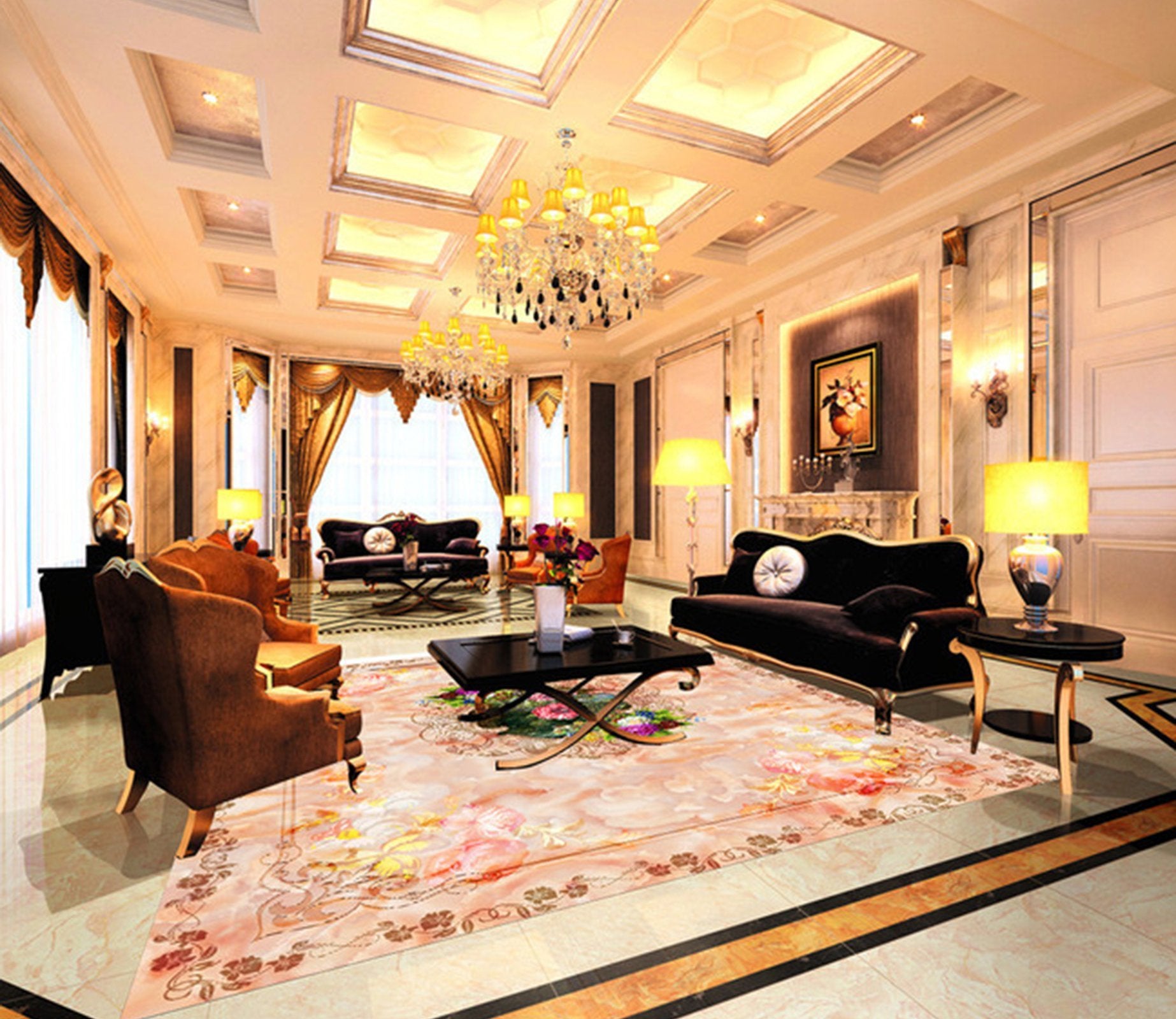 3D Flower Pattern WG136 Floor Mural Wallpaper AJ Wallpaper 2 
