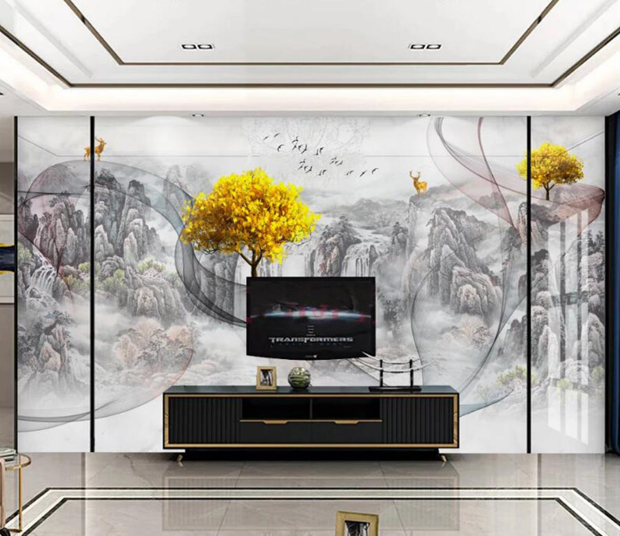 3D Alpine Trees 129 Wall Murals