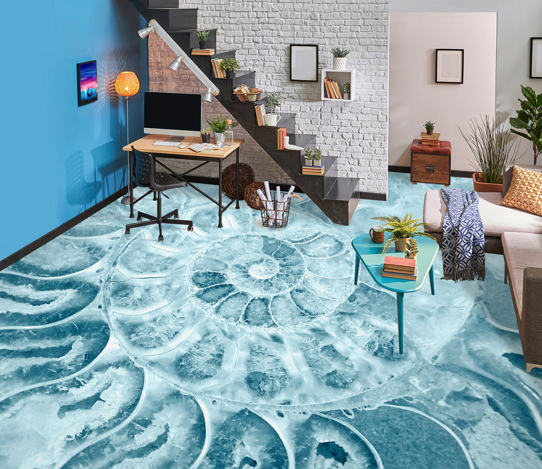 3D Ancient Blue Pattern 579 Floor Mural  Wallpaper Murals Rug & Mat Print Epoxy waterproof bath floor