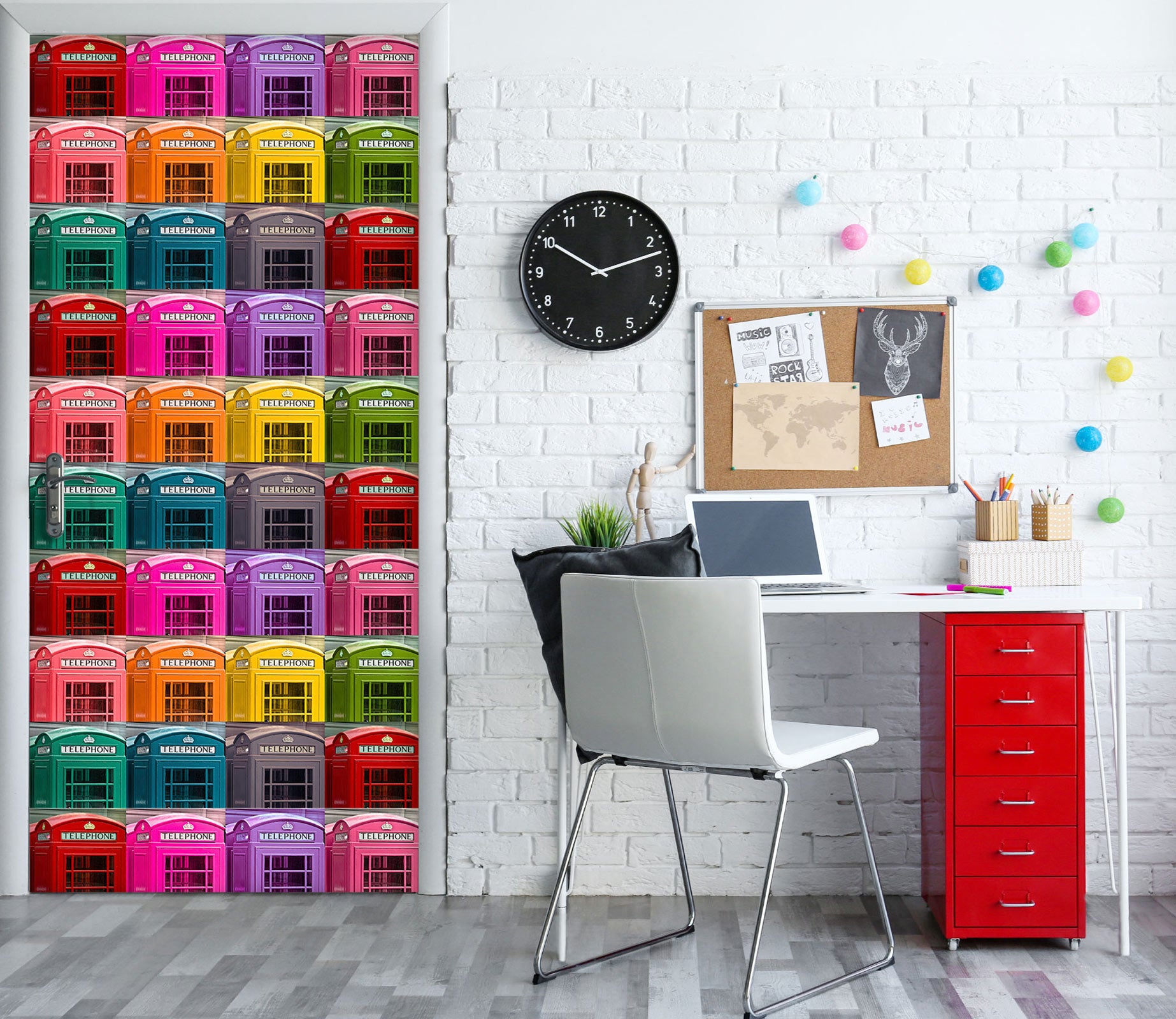 3D Colorful Phone Booth 106213 Assaf Frank Door Mural
