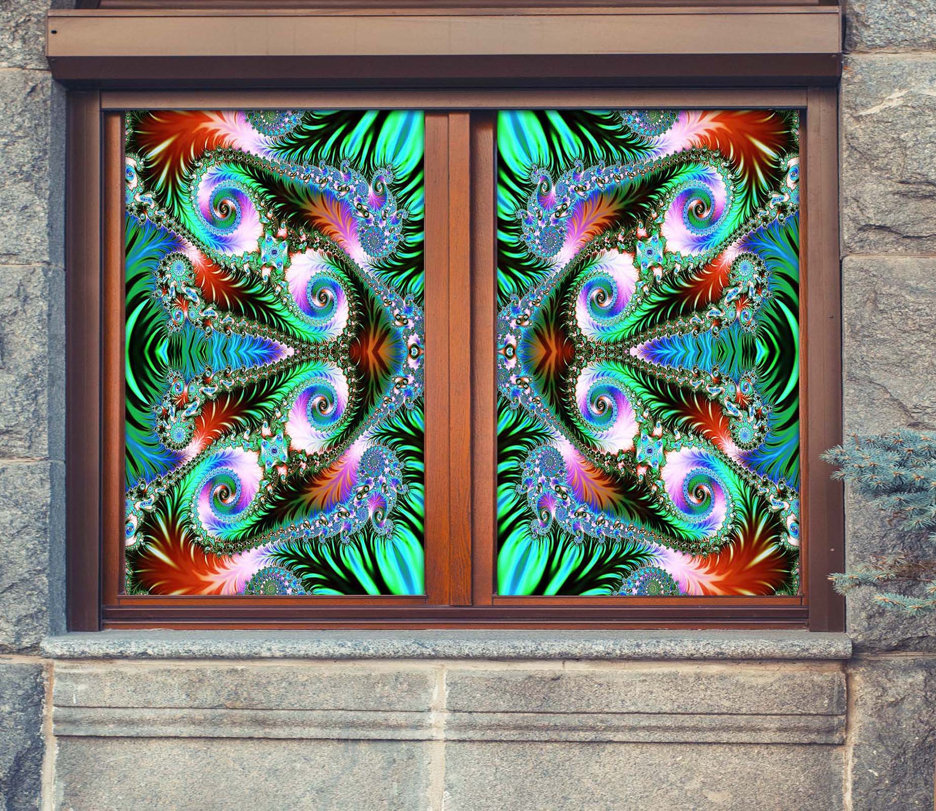 3D Green Pattern 312 Window Film Print Sticker Cling Stained Glass UV Block