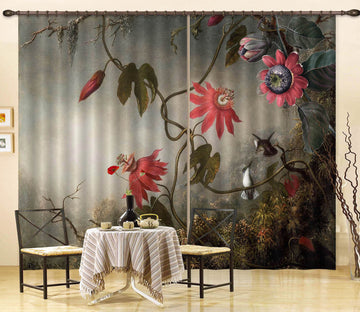 3D Red Flowers Bird 198 Uta Naumann Curtain Curtains Drapes