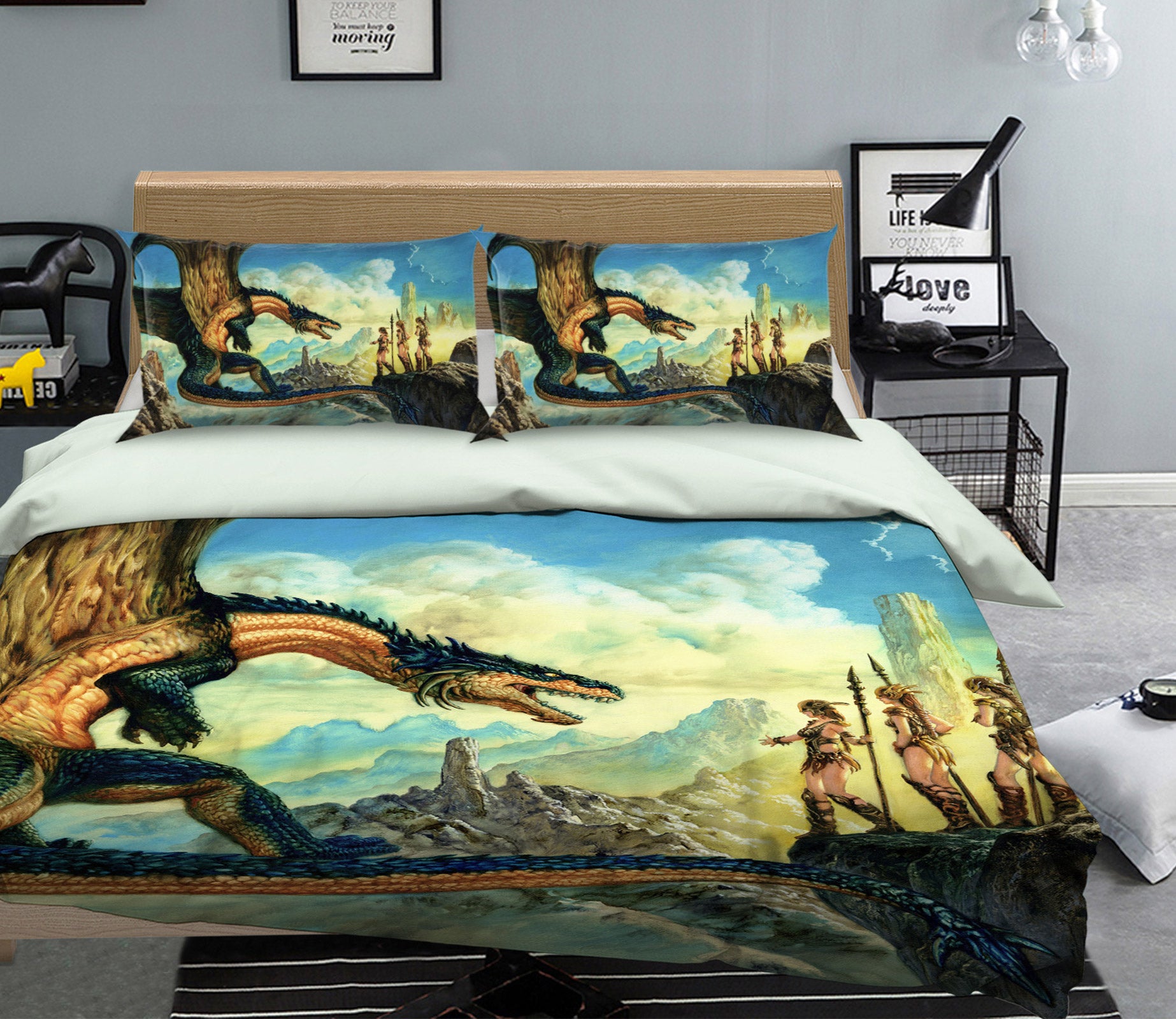 3D Dragon Female Soldier 7018 Ciruelo Bedding Bed Pillowcases Quilt
