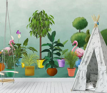 3D Forest Flamingo 501 Wall Murals Wallpaper AJ Wallpaper 2 