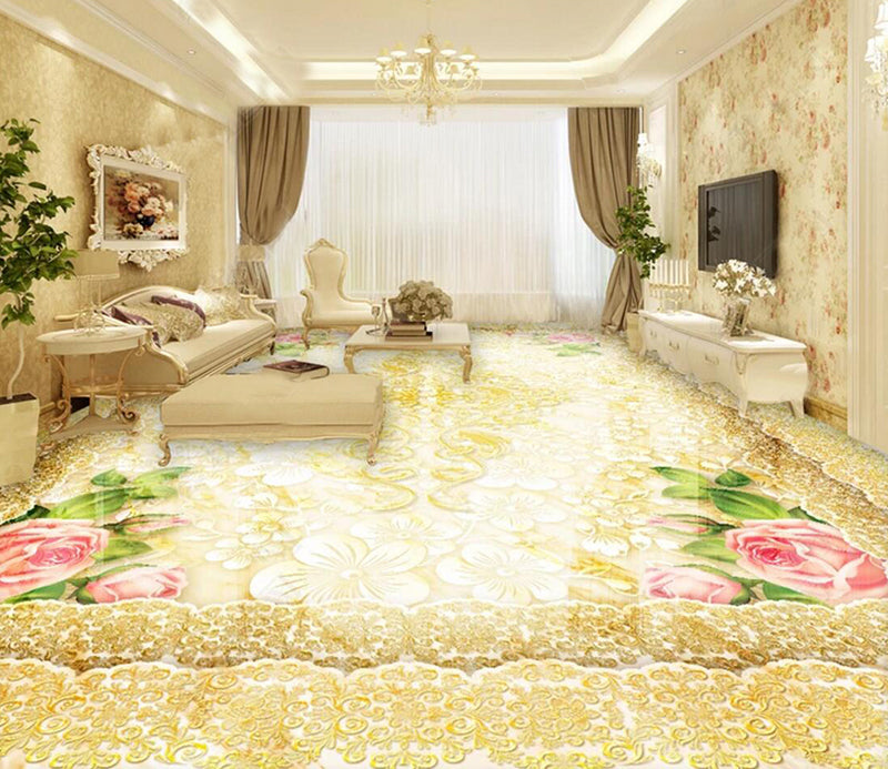 3D Pale Golden Petals 098 Floor Mural  Self-Adhesive Sticker Bathroom Non-slip Waterproof Flooring Murals