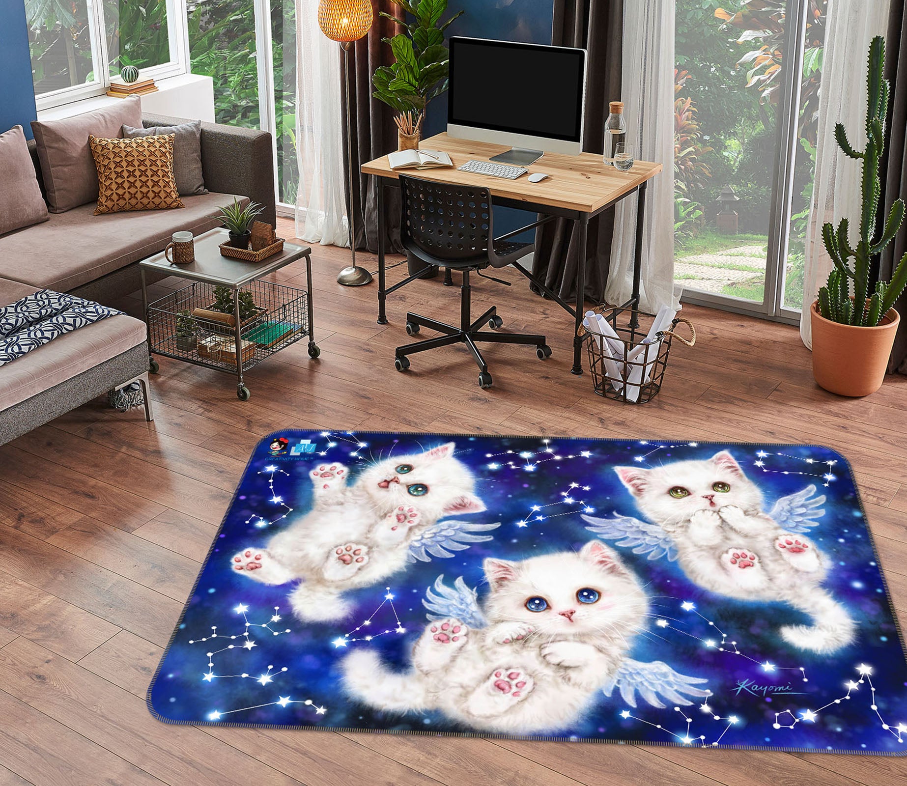 3D Angel Cat 5753 Kayomi Harai Rug Non Slip Rug Mat