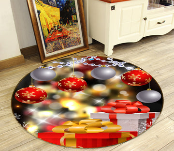 3D Gift Box 55195 Christmas Round Non Slip Rug Mat Xmas