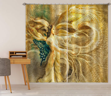 3D Butterfly Wings Golden Elf Dragon 8024 Ciruelo Curtain Curtains Drapes