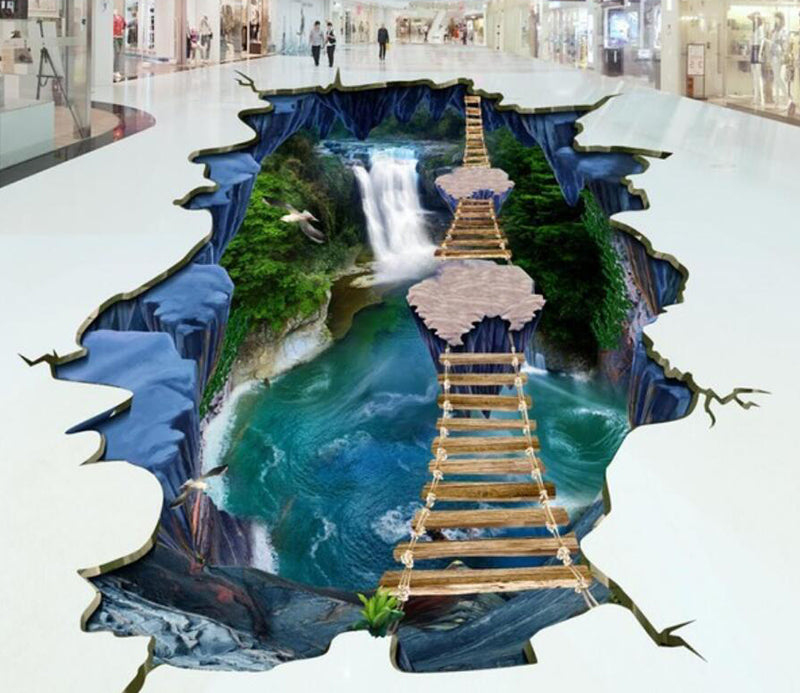3D Broken Bridge Stone 101 Floor Mural  Self-Adhesive Sticker Bathroom Non-slip Waterproof Flooring Murals