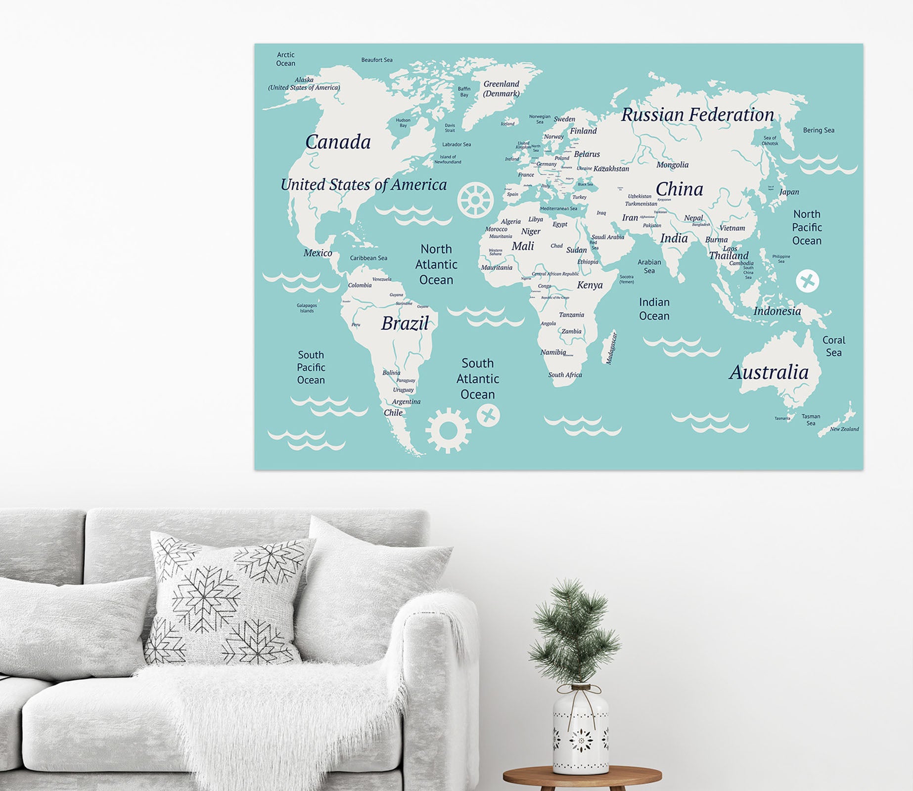 3D White Land 203 World Map Wall Sticker