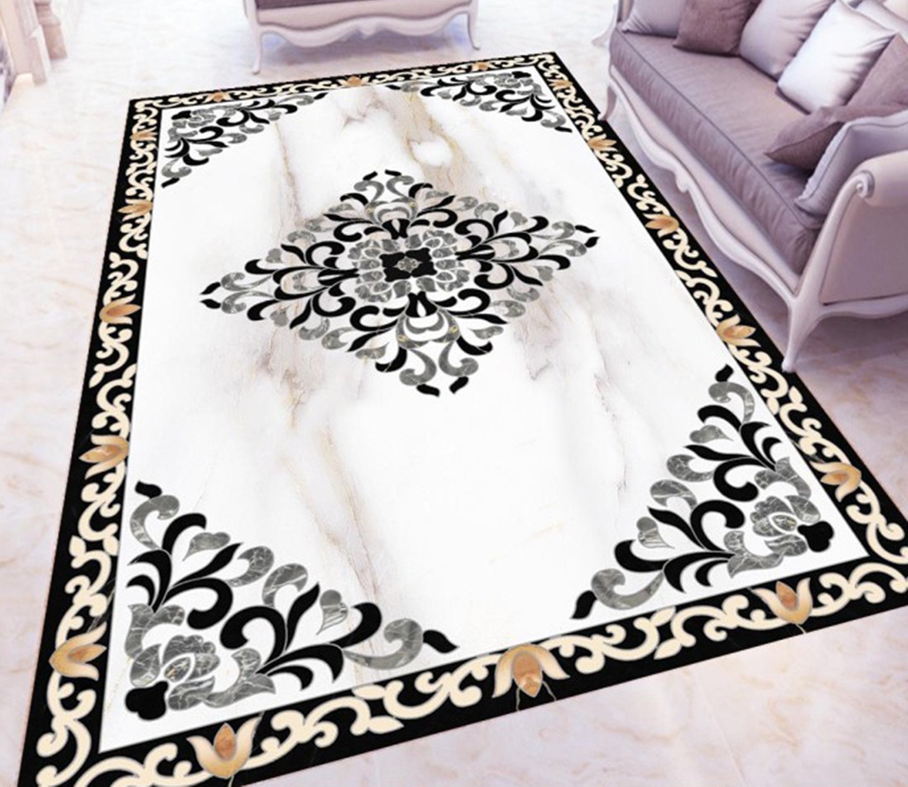 3D Black Marble Pattern WG404 Floor Mural Wallpaper AJ Wallpaper 2 