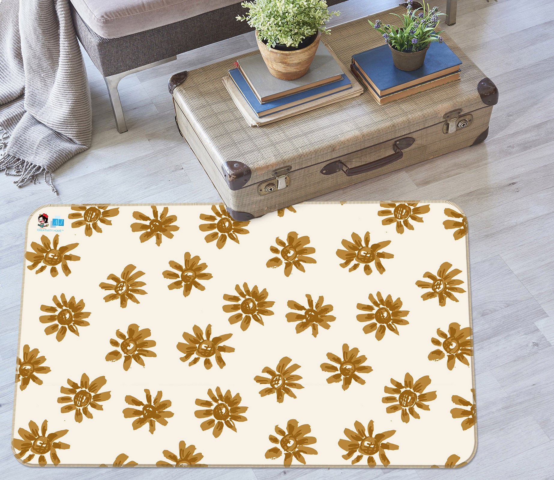 3D Brown Flowers 107119 Kashmira Jayaprakash Rug Non Slip Rug Mat