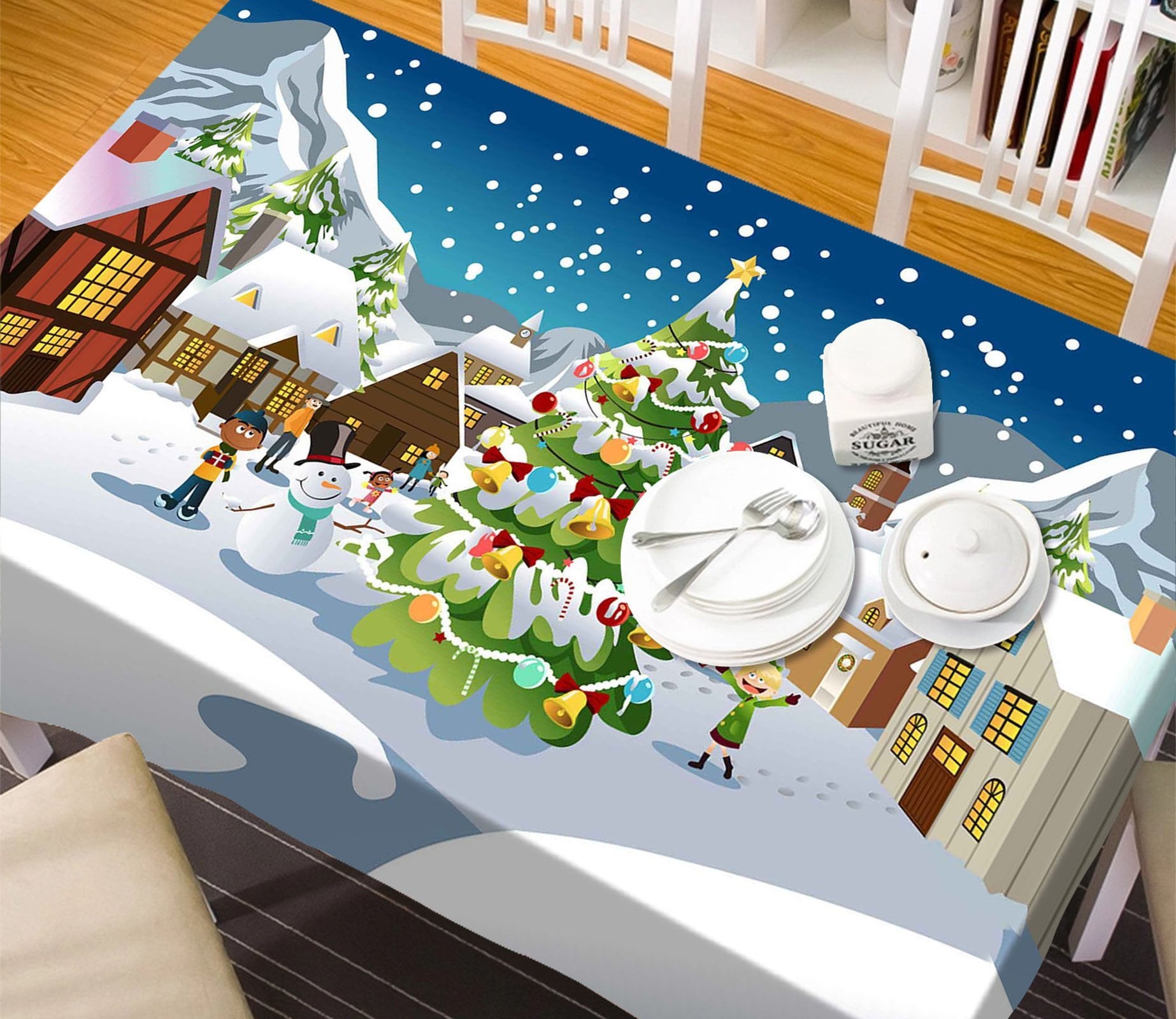 3D Village Christmas Tree 27 Tablecloths Tablecloths AJ Creativity Home 
