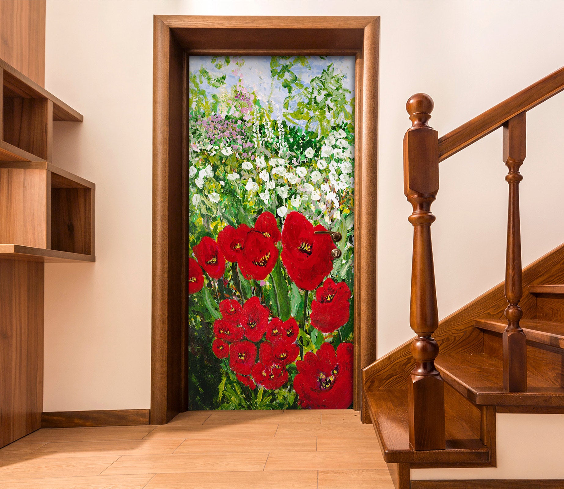 3D Red Rose Flower Bush 9414 Allan P. Friedlander Door Mural