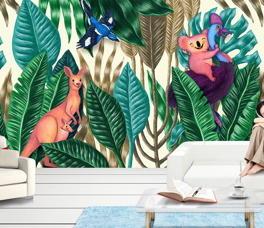 3D Leaf Kangaroo WG077 Wall Murals