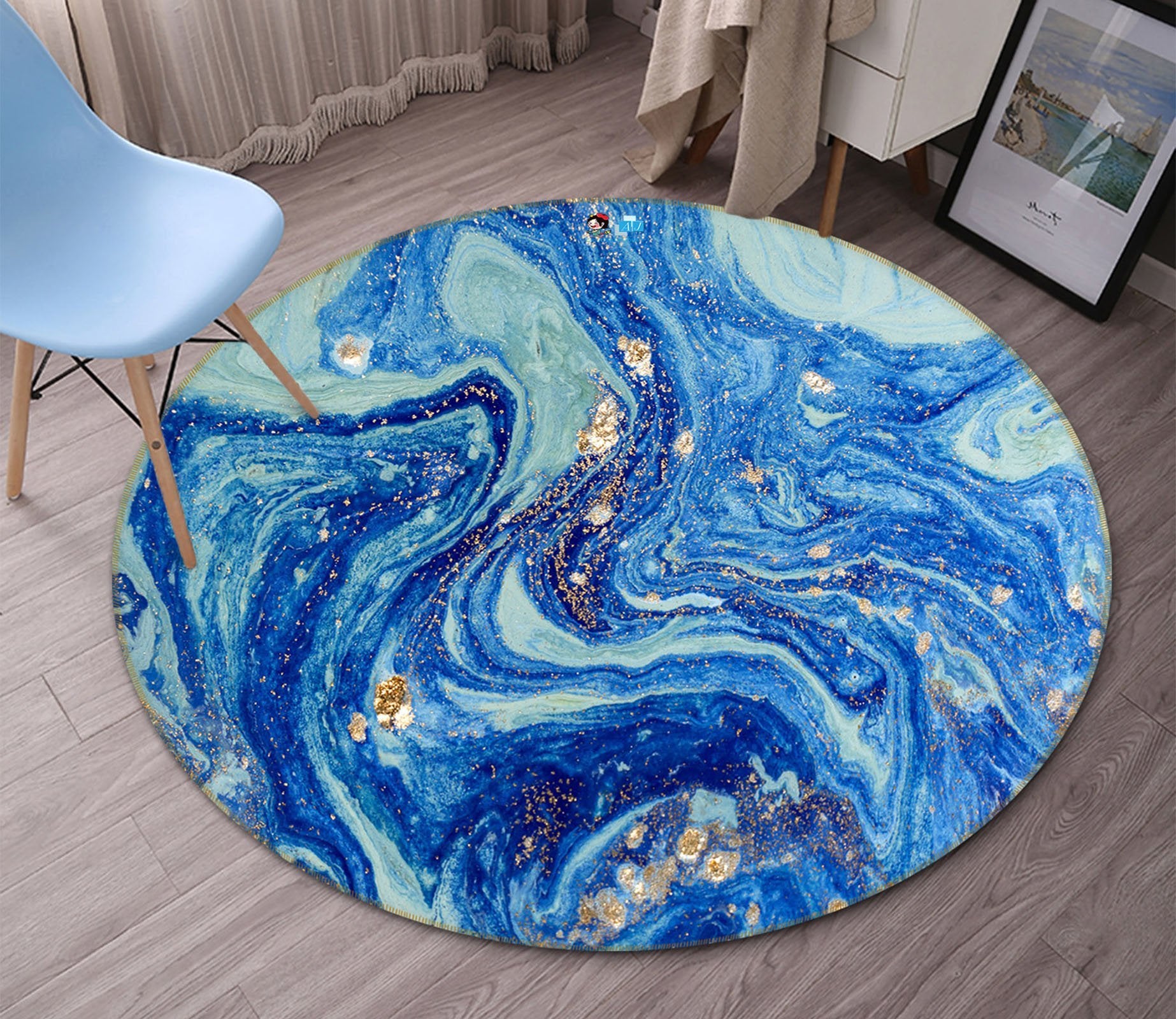 3D Blue Wave Flowing 136 Round Non Slip Rug Mat Mat AJ Creativity Home 