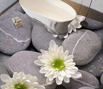 3D White Chrysanthemum 390 Floor Mural  Wallpaper Murals Rug & Mat Print Epoxy waterproof bath floor
