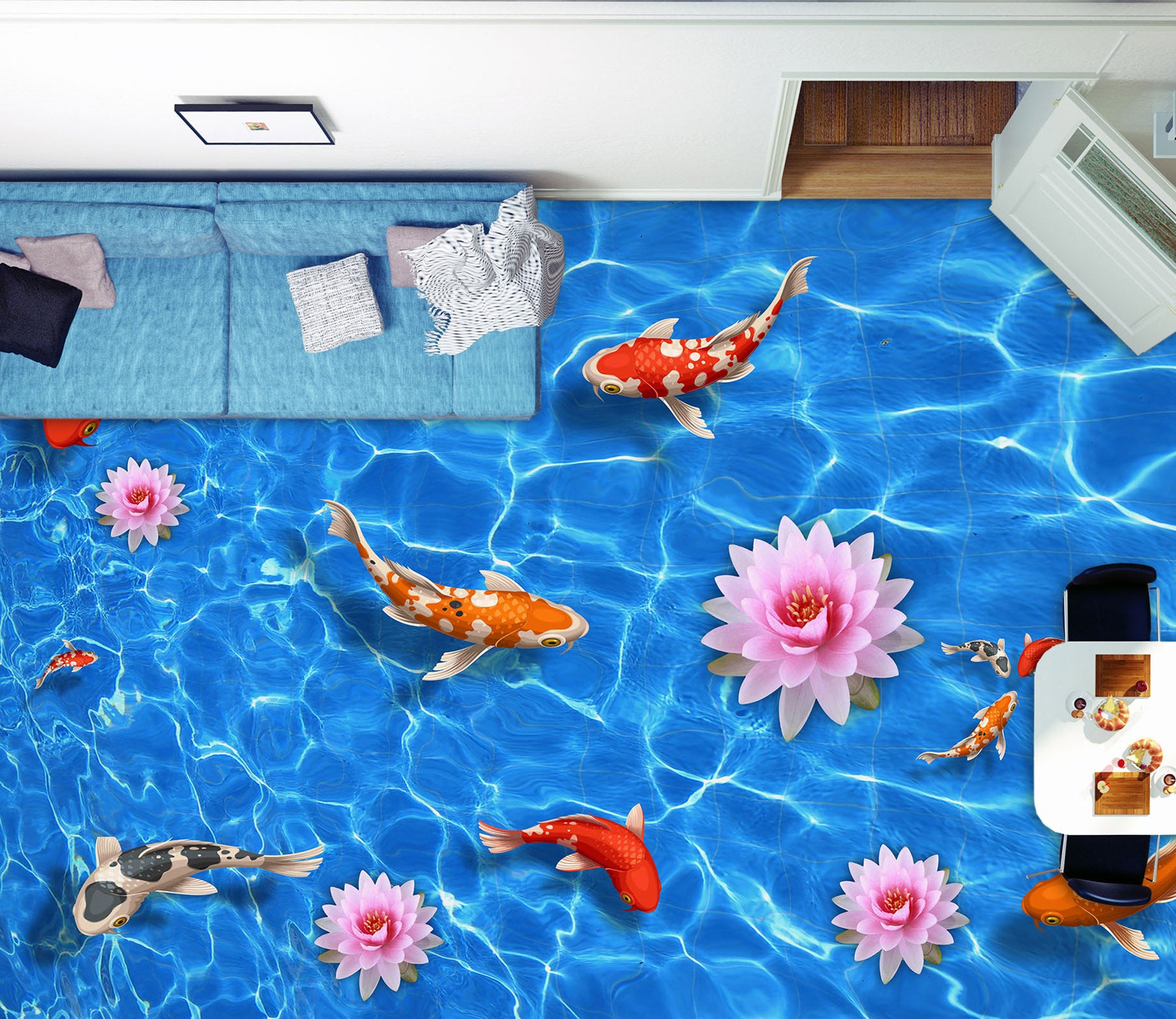 3D Pink Lotus And Koi 219 Floor Mural  Wallpaper Murals Rug & Mat Print Epoxy waterproof bath floor