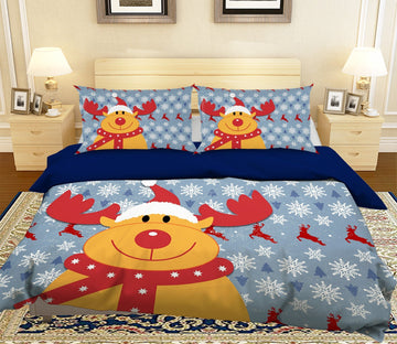 3D Christmas Cartoon Cute Deer 42 Bed Pillowcases Quilt Quiet Covers AJ Creativity Home 