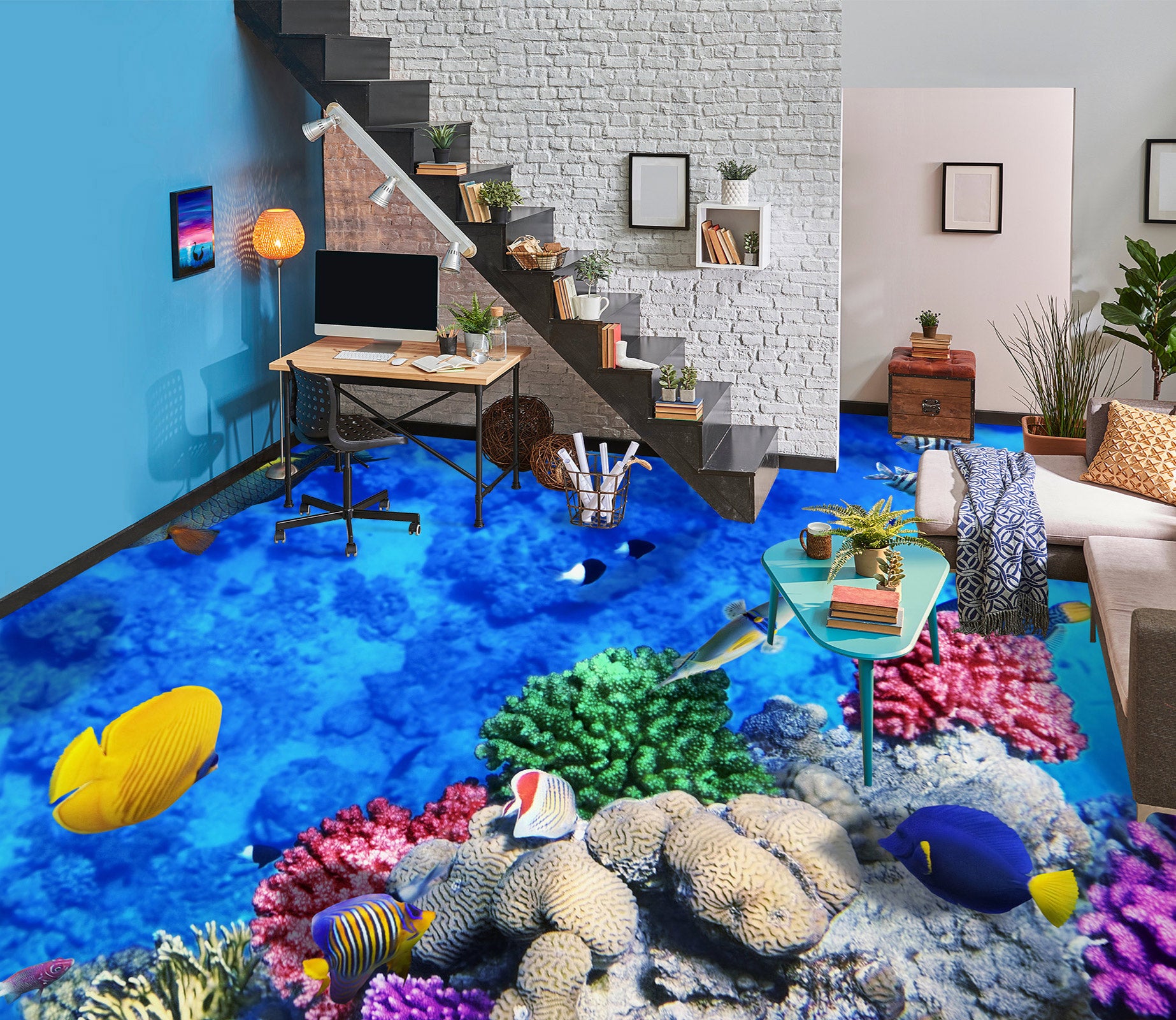 3D Bright Yellow Fish 615 Floor Mural  Wallpaper Murals Rug & Mat Print Epoxy waterproof bath floor