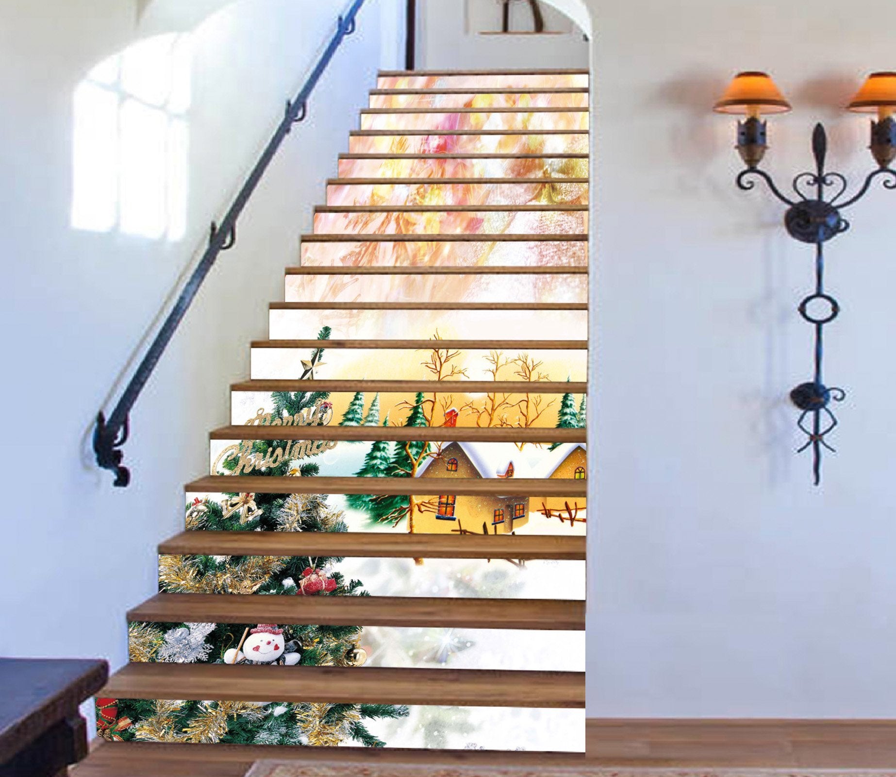 3D Happy Christmas Xmas 2 Stair Risers Wallpaper AJ Wallpaper 