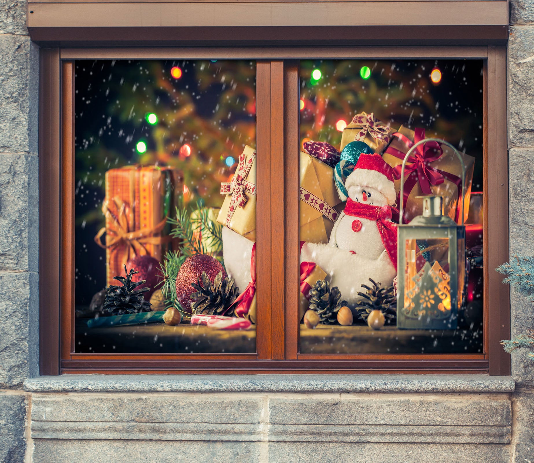 3D Snowman Gift 30029 Christmas Window Film Print Sticker Cling Stained Glass Xmas