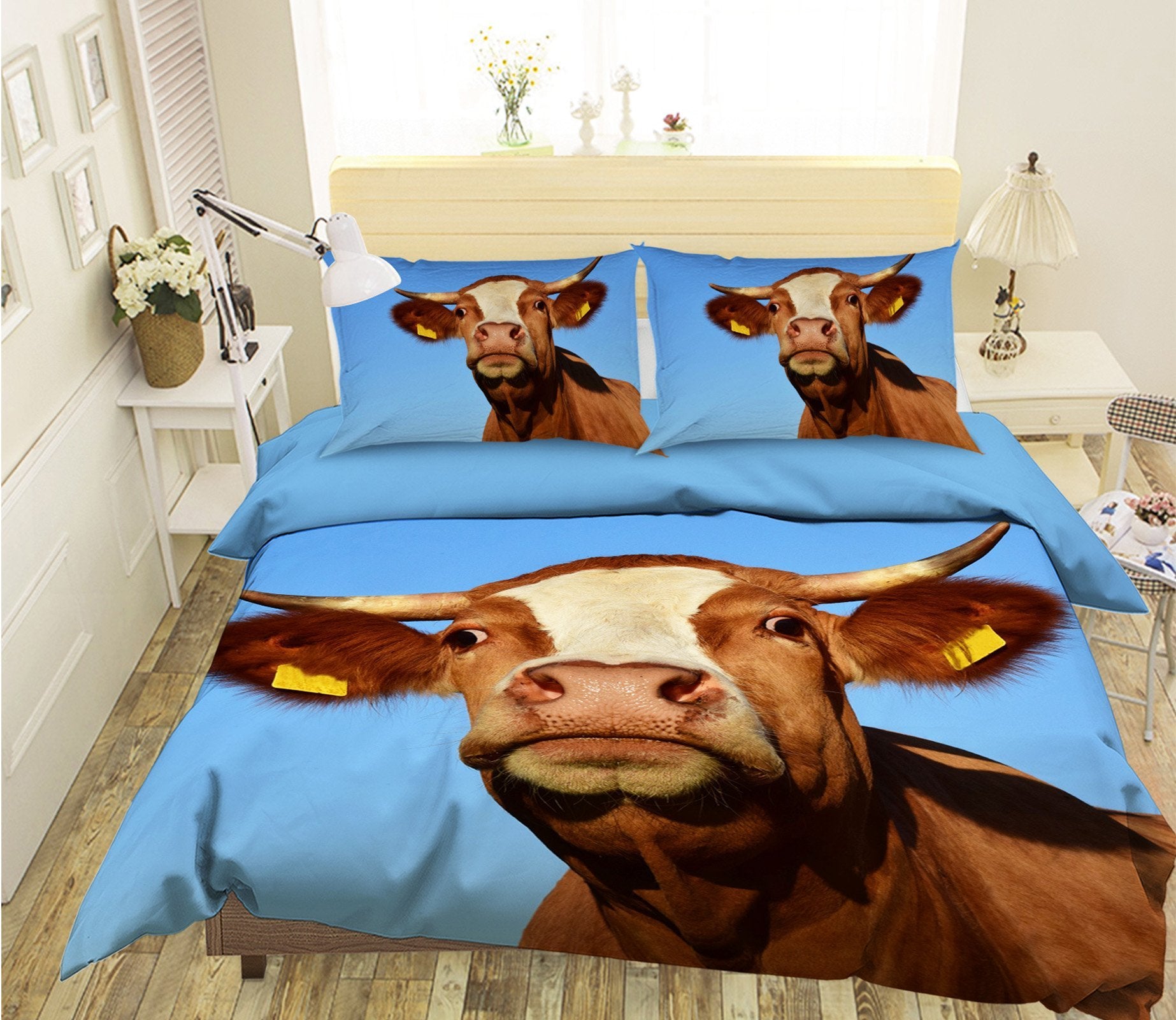 3D Bull Nose 1928 Bed Pillowcases Quilt Quiet Covers AJ Creativity Home 