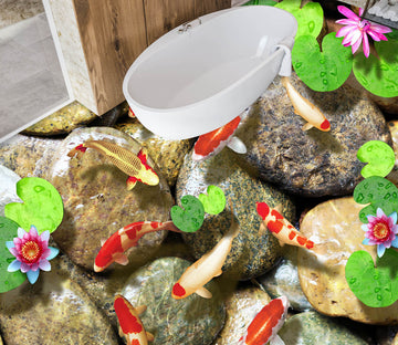 3D Koi And Pink Water Lilies 282 Floor Mural  Wallpaper Murals Rug & Mat Print Epoxy waterproof bath floor