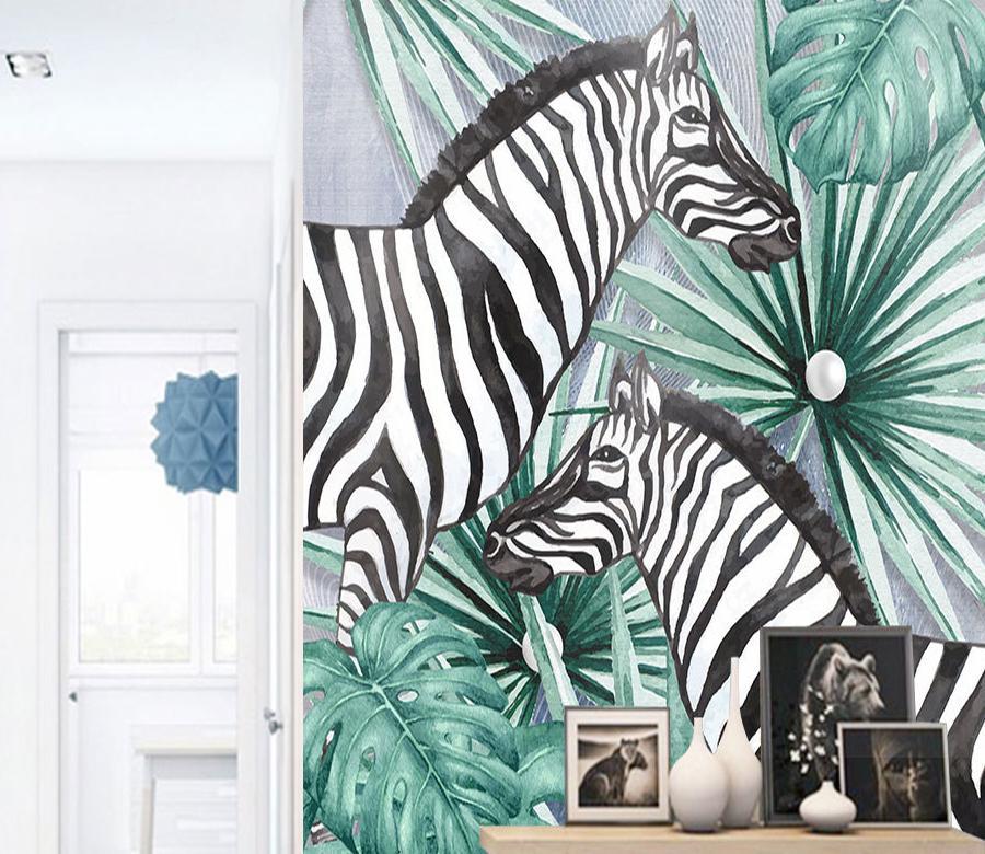 3D Zebra Leaves 556 Wall Murals Wallpaper AJ Wallpaper 2 