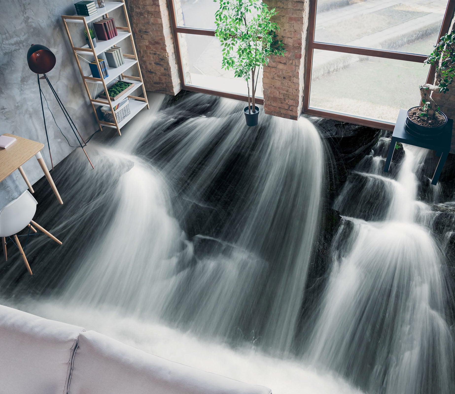 3D Waterfall And Black Mountains 1413 Floor Mural  Wallpaper Murals Self-Adhesive Removable Print Epoxy