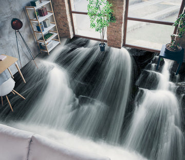 3D Waterfall And Black Mountains 1413 Floor Mural  Wallpaper Murals Self-Adhesive Removable Print Epoxy