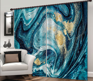 3D Dark Blue Wave 74 Curtains Drapes Curtains AJ Creativity Home 