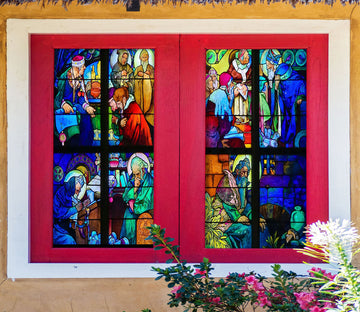 3D Church Prayer 334 Window Film Print Sticker Cling Stained Glass UV Block