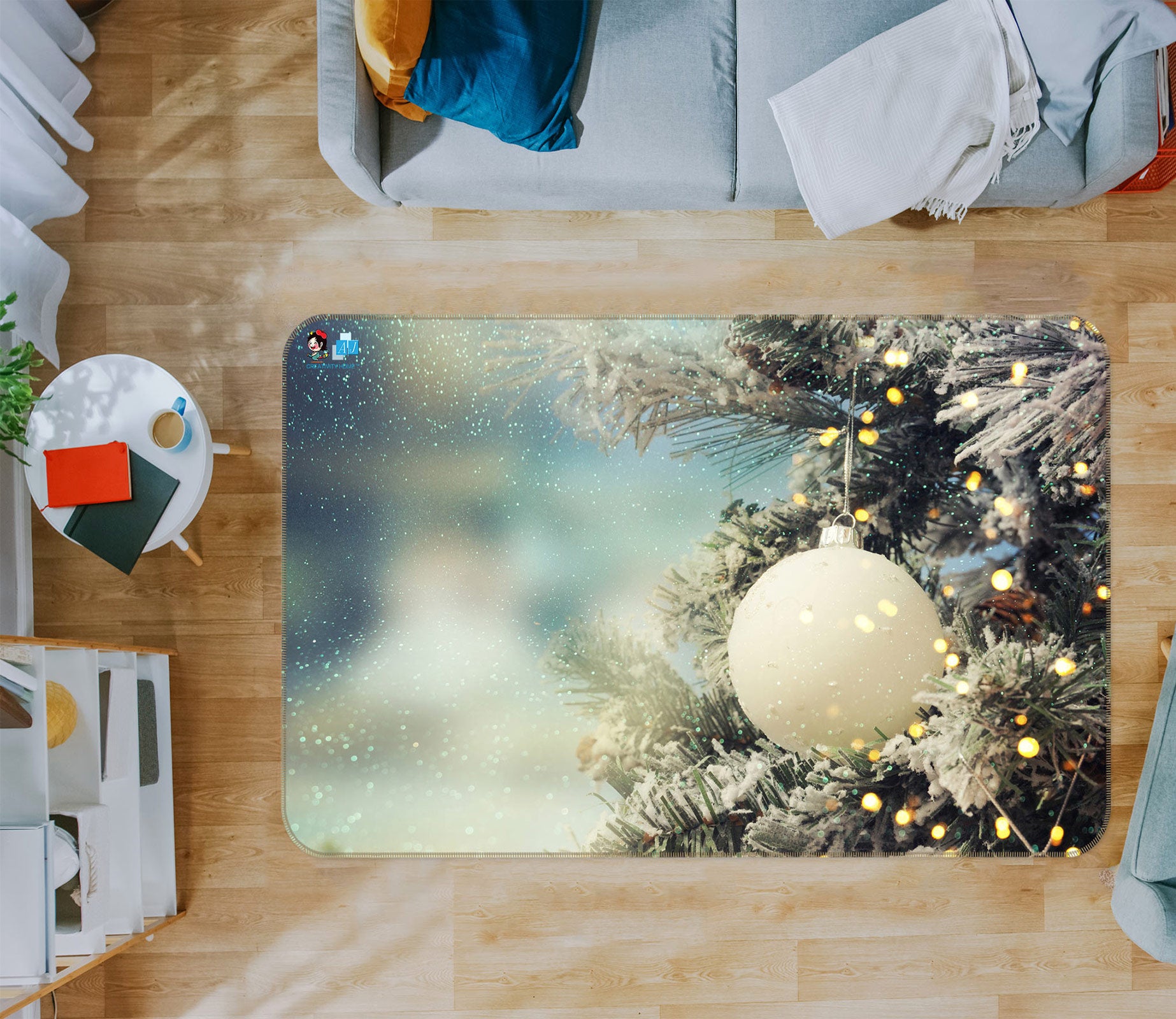 3D White Ball 56118 Christmas Non Slip Rug Mat Xmas