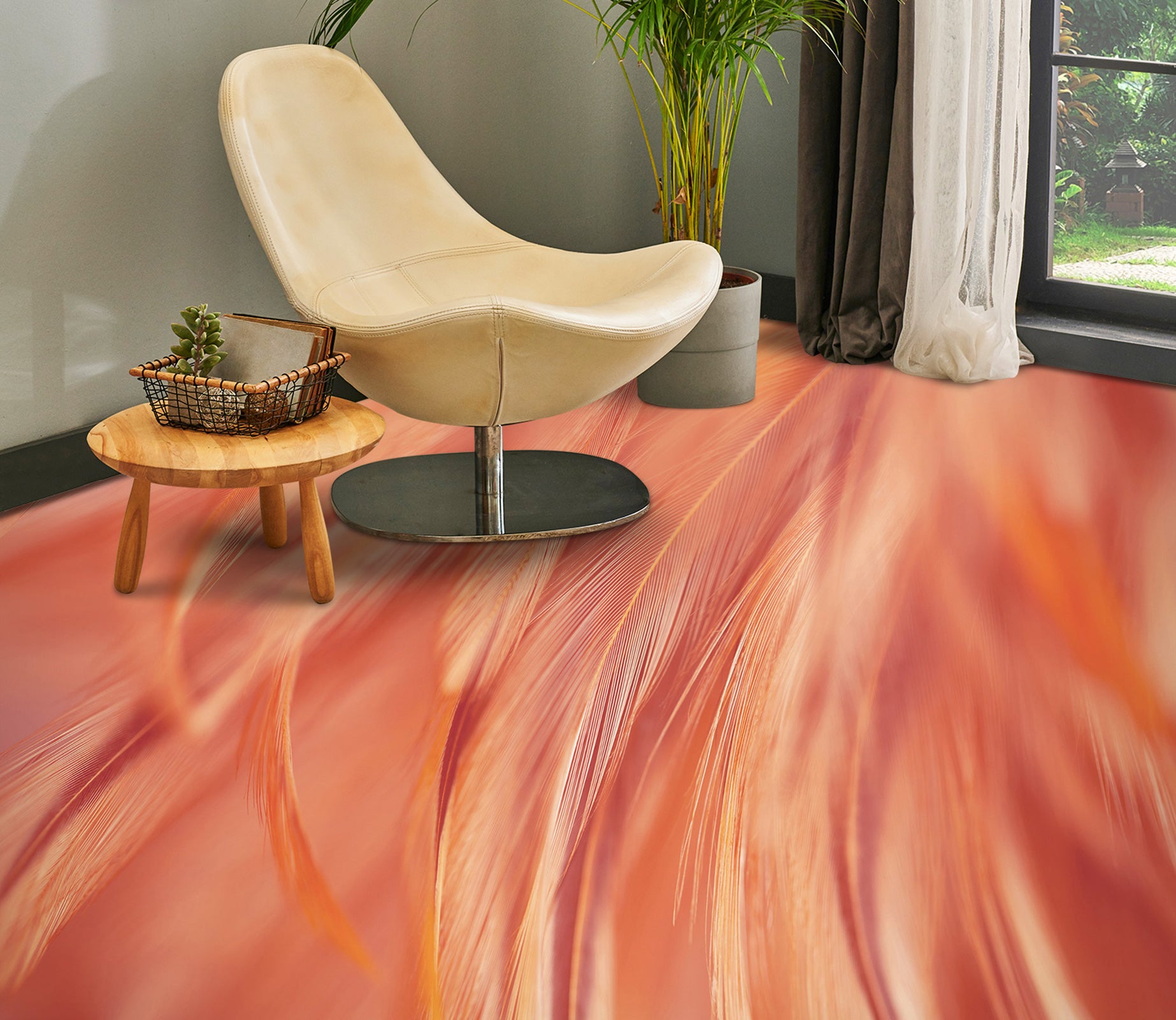 3D Orange Feathers 1144 Floor Mural  Wallpaper Murals Self-Adhesive Removable Print Epoxy