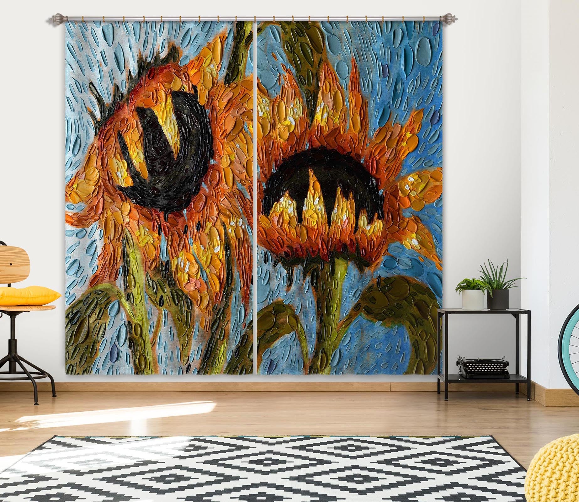 3D Serenity Sunflowers 058 Dena Tollefson Curtain Curtains Drapes