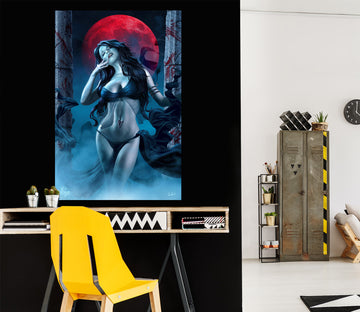 3D Red Moon Beauty 5123 Tom Wood Wall Sticker
