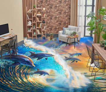 3D Surf Dolphin 96216 Adrian Chesterman Floor Mural  Wallpaper Murals Self-Adhesive Removable Print Epoxy