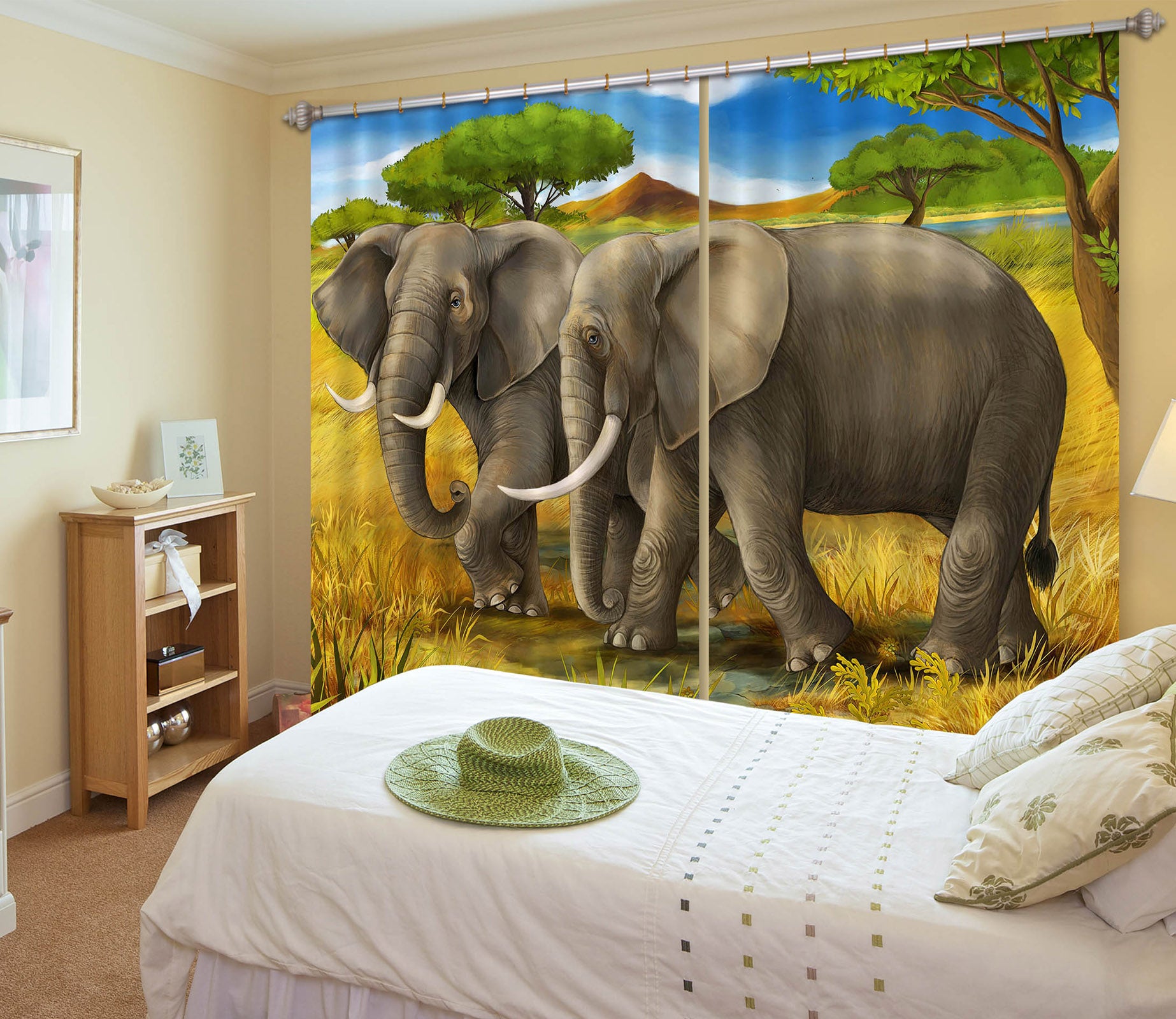 3D Prairie Elephant 799 Curtains Drapes