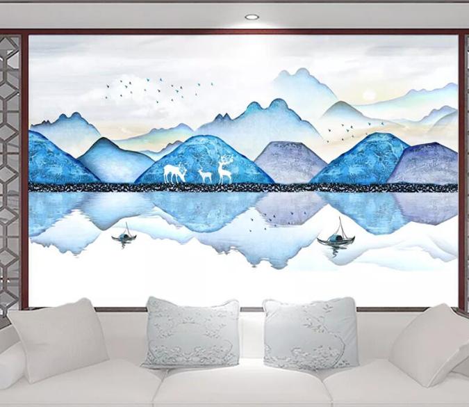 3D Blue Mountain River 615 Wall Murals Wallpaper AJ Wallpaper 2 