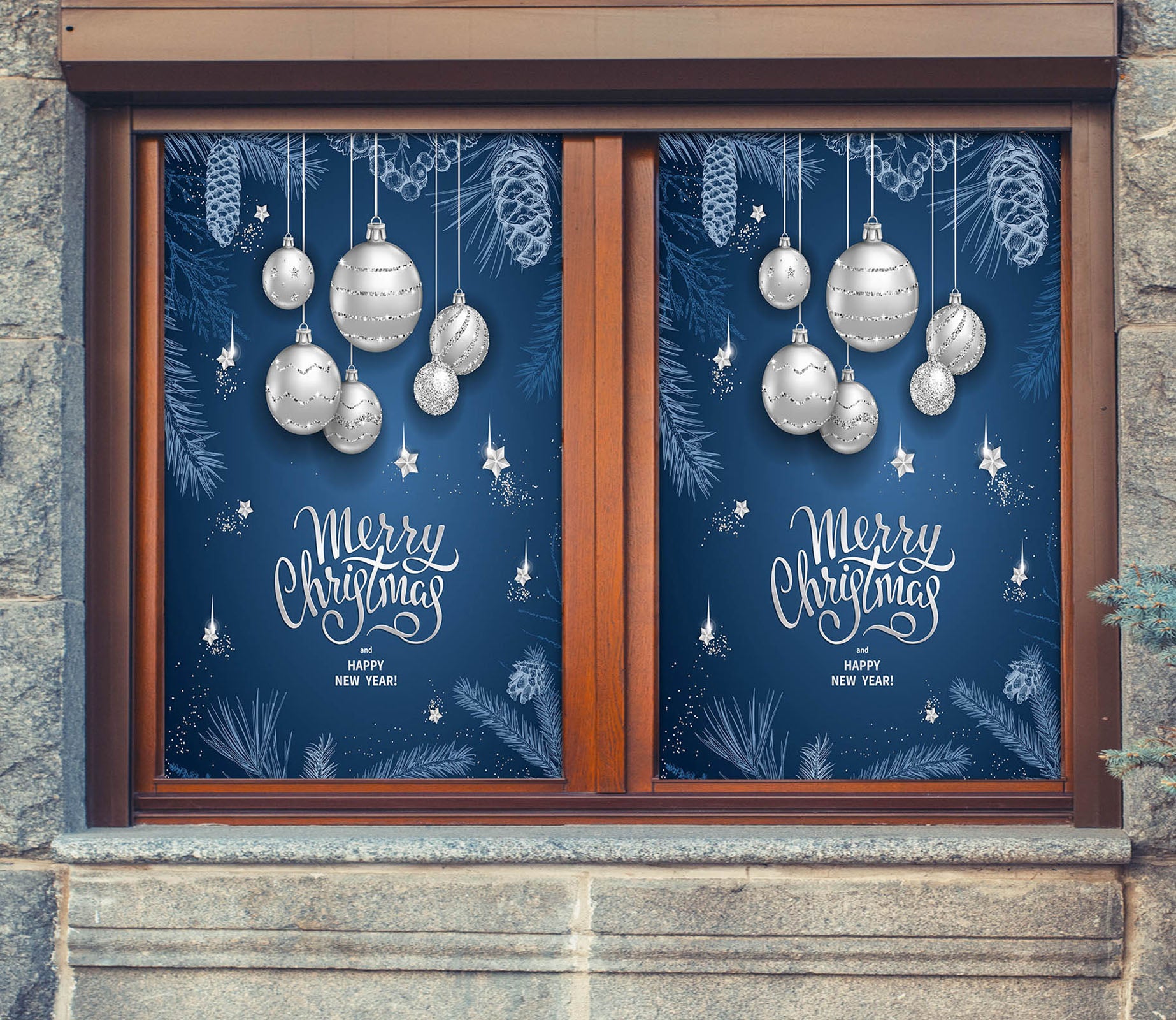 3D Merry Christmas 30070 Christmas Window Film Print Sticker Cling Stained Glass Xmas