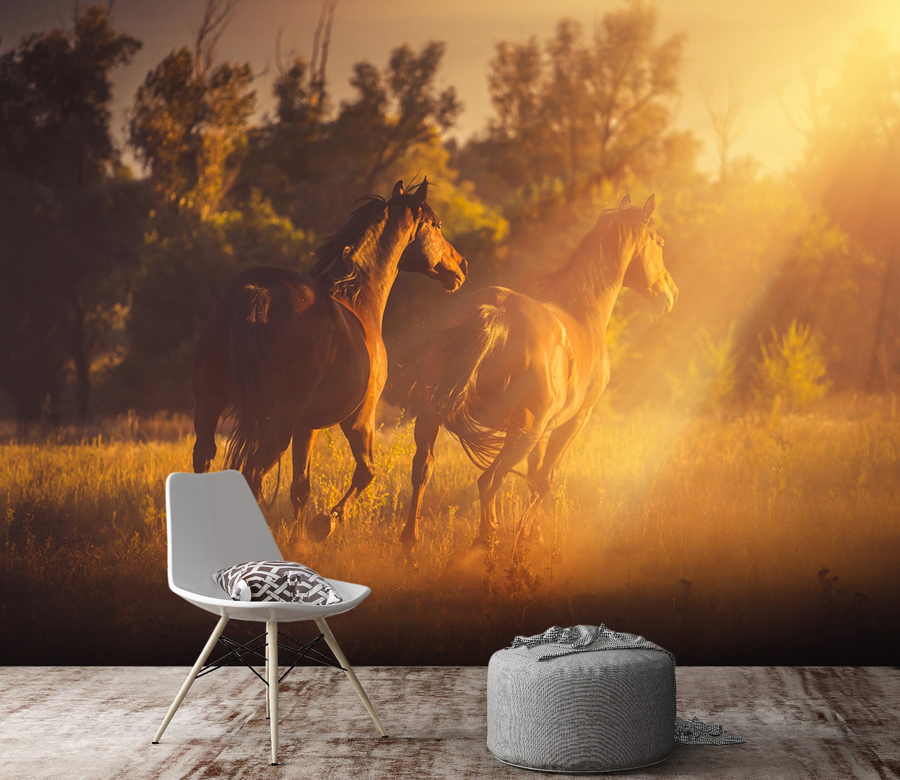 3D Dusk Horse Herd 108 Wall Murals