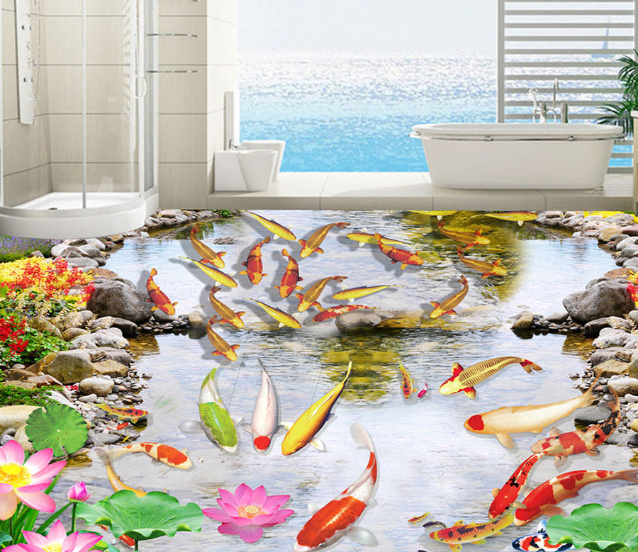 3D Pond Koi 558 Floor Mural  Wallpaper Murals Rug & Mat Print Epoxy waterproof bath floor