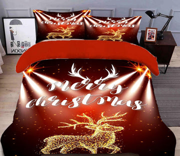 3D Golden Deer 32030 Christmas Quilt Duvet Cover Xmas Bed Pillowcases