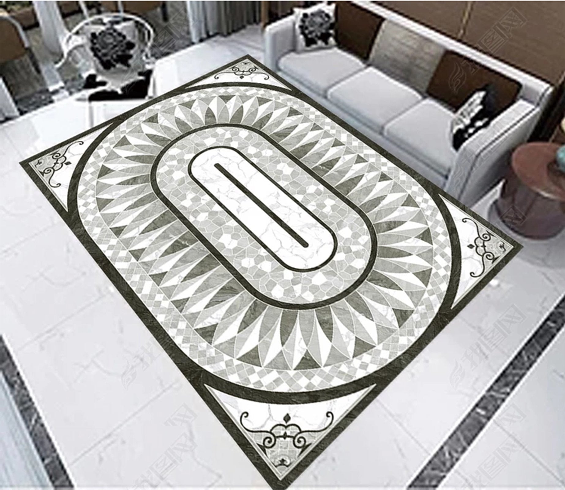3D RBlack Oval Pattern WG013 Floor Mural Wallpaper AJ Wallpaper 2 